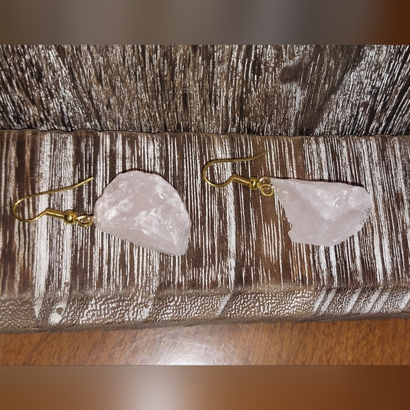 Raw Rose Quartz Earrings - Picture 2 of 3